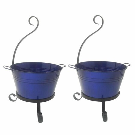 NEXT2NATURE 7065E GB S-2 Enameled Galvanized Steel Planter with Iron Stand - Set of 2 NE2434484